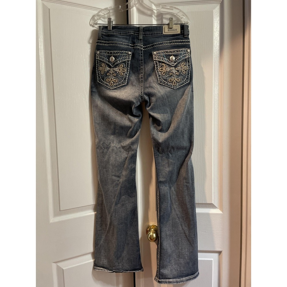 Sexy Couture Jeans Womens 13 Blue Bootcut Embellished Rhinestone Flap Pockets